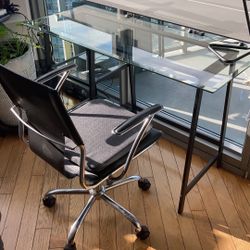 Glass And Metal Frame Desk With Chair