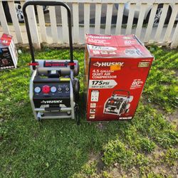 Husky
4.5 Gal. 175 PSI Portable Electric Oil-Free Quiet Twin Stack Jobsite Air Compressor w/Rubber Wheels and 2-Quick Couplers