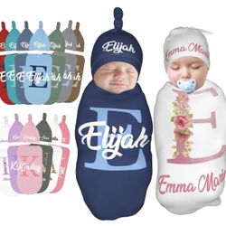 Personalized Swaddle And Hat Set