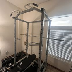 Home Gym Full Setup, Lifting Cage, Bar, Weights, Dumbbells, Flooring