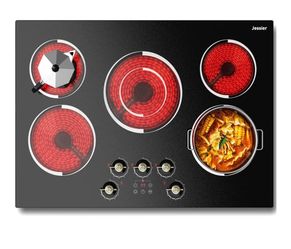 30 Inch Electric Cooktop Knob Control, 8500W 240V No Plug
30" Electric Stove 5 Burners, Built-in Cook Top with 99-Min Timer, Safety Lock, Cut-out Size