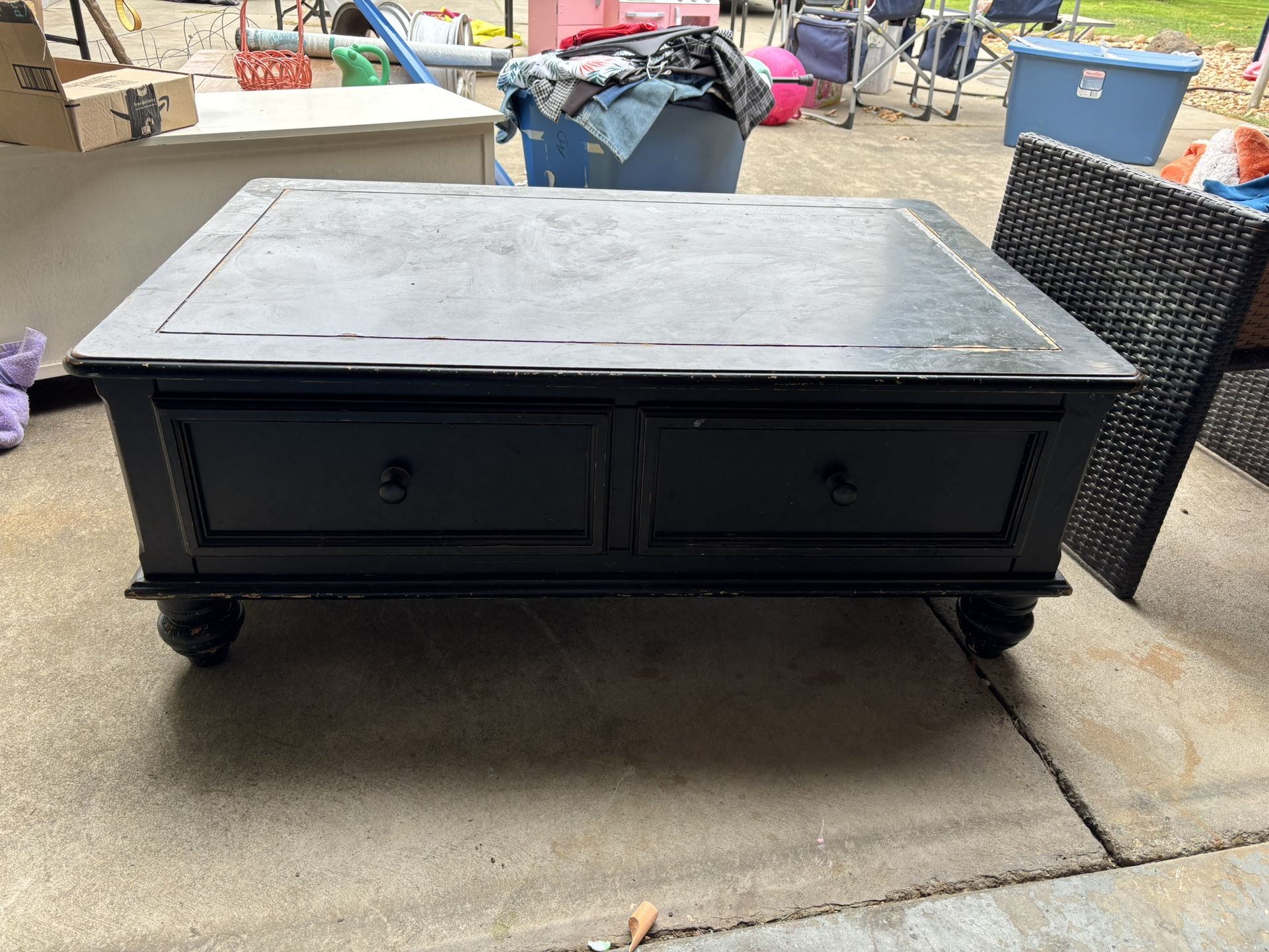 Solid Black Coffee Table With Drawers