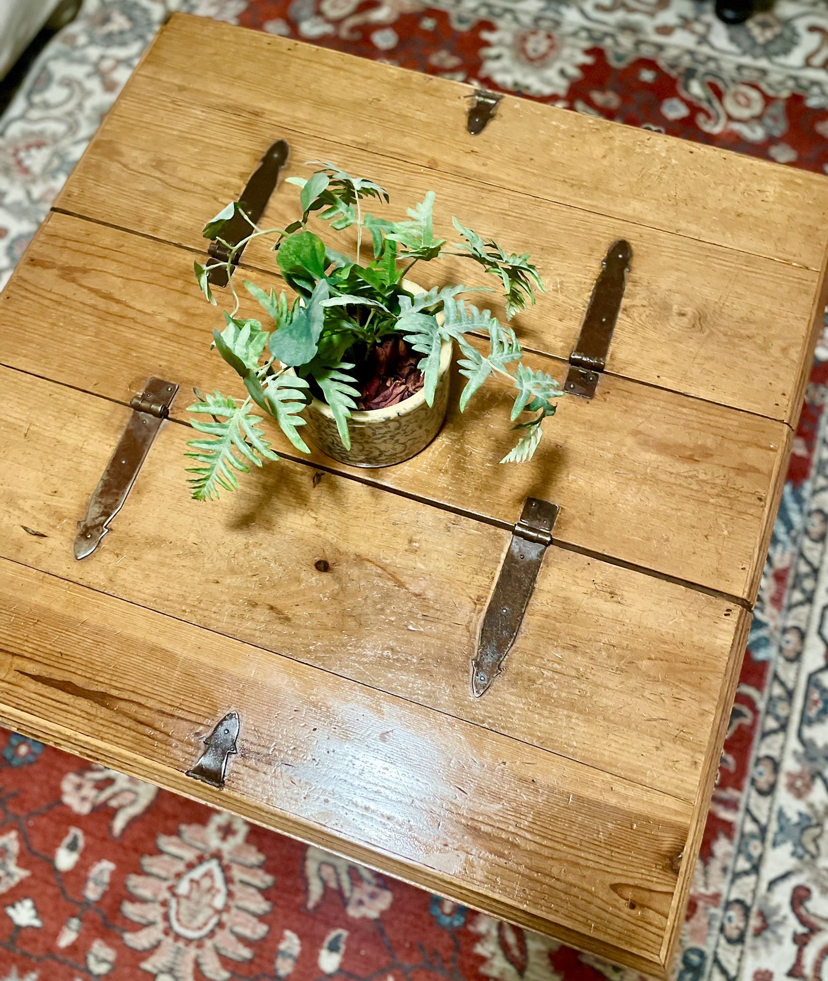 Rustic Farmhouse Storage Chest Coffee Table w/ Vintage Iron Hardware | Solid Wood Trunk