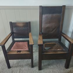 Oak Mission Style Deacons Chairs