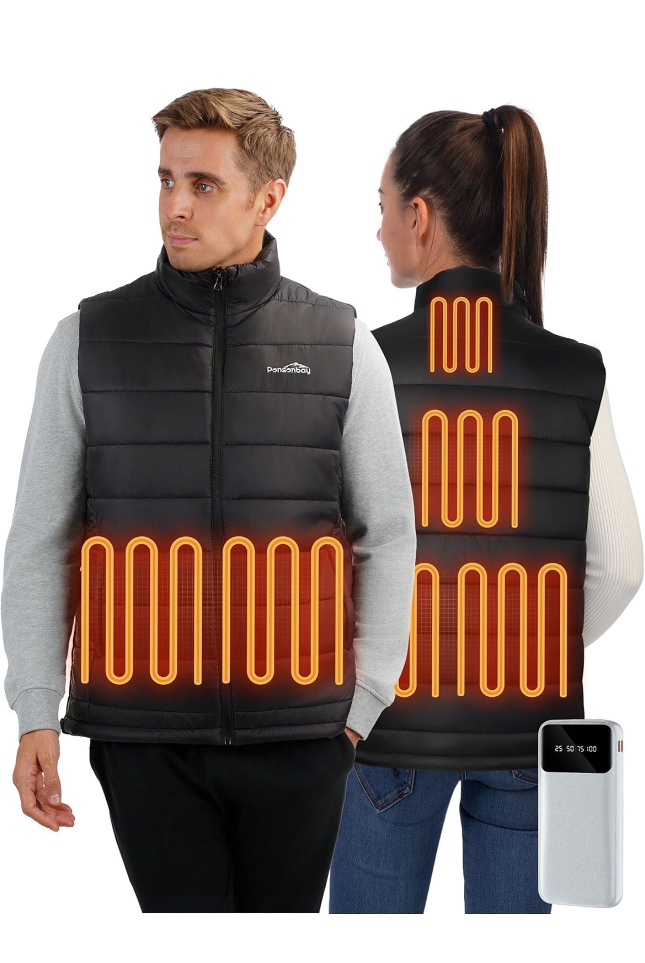 Men's Lightweight Heated Vest with Battery Pack Included, Hidden Controller & 6 Heating Zones