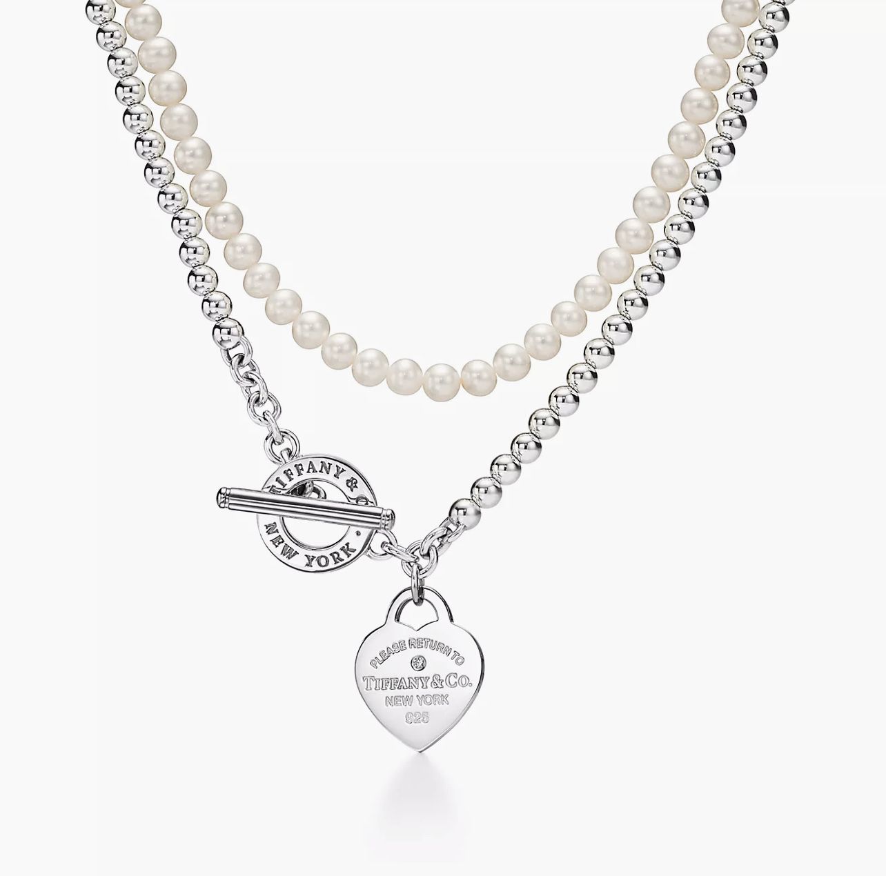 Heart Tag Wrap Necklace with Pearls and a Diamond Tiffany