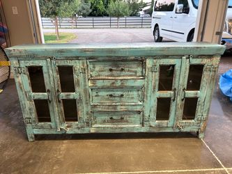 RUSTIC BUFFET W/DRAWERS & GLASS DOORS
