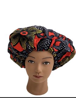 2pc African Print Bonnet with Silk Satin Material in the inside