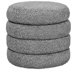 0595(OTM-001-03)Storage Ottoman, Round Ottoman with Storage, Vanity Stool Foot Rest with Removable Lid, Round Boucle Upholstered Ottoman for Living Ro