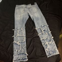 Forever 21 Light Wash Distressed Patchwork Jeans