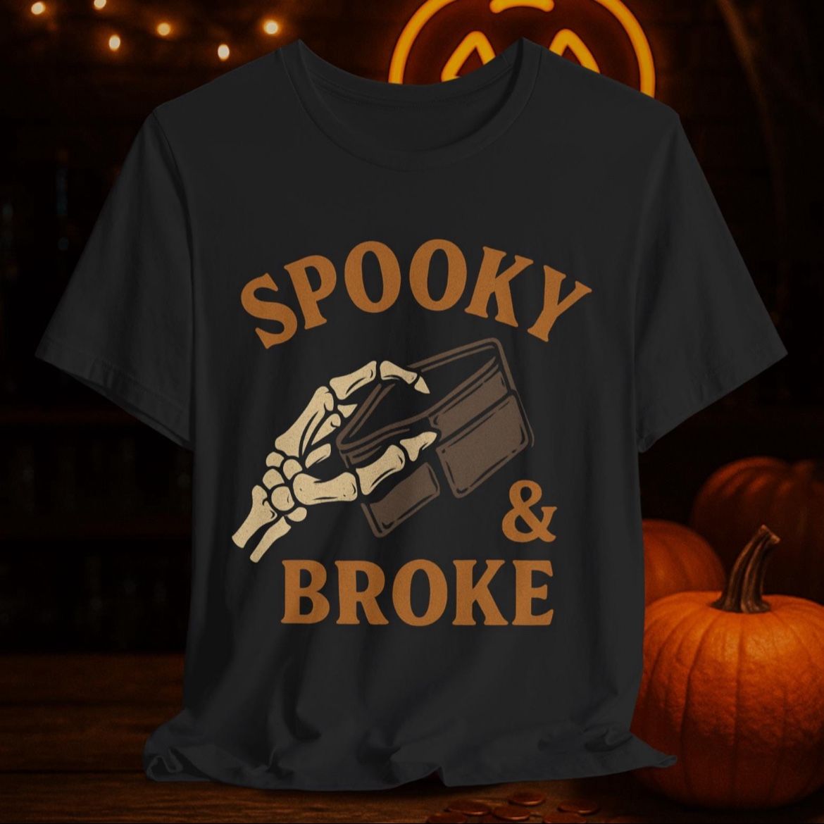 Spooky & Broke Halloween T-Shirt • Skeleton Wallet Funny Tee • Black