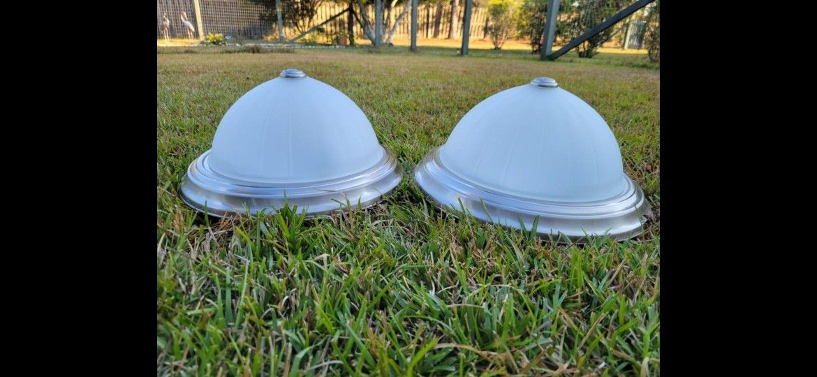 2 Dome Ceiling Light Fixtures – Brushed Nickel & Frosted Glass (Matching Pair)