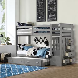 Twin Over Twin + Twin Trundle & Staircase 