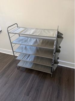 5 Tier Free Standing Metal Shoe Rack With Side Bag