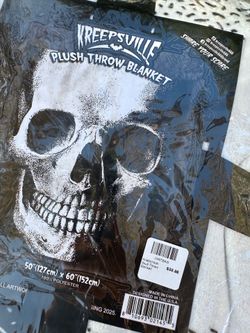 Kreepsville halloween skull plush throw $20