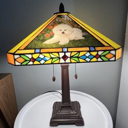Danbury Mint Bichon Frise Tiffany-Style Stained Glass Lamp - Approx. 22" Tall