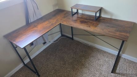 Rustic L-Shaped Desk with Monitor Stand