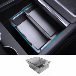 2PC Center Console Organizer Tray For Tesla Model Y Juniper 2025 2026 Flocked Armrest Drawer Storage Box Interior Accessories