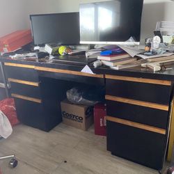 Two Toned Solid Wood Desk With Storage Black Natural Wood Color