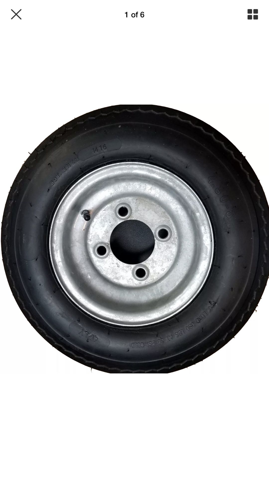 480x8 Trailer Tire Rim Wheel Camper Boat 4-Hole Galv 4ply