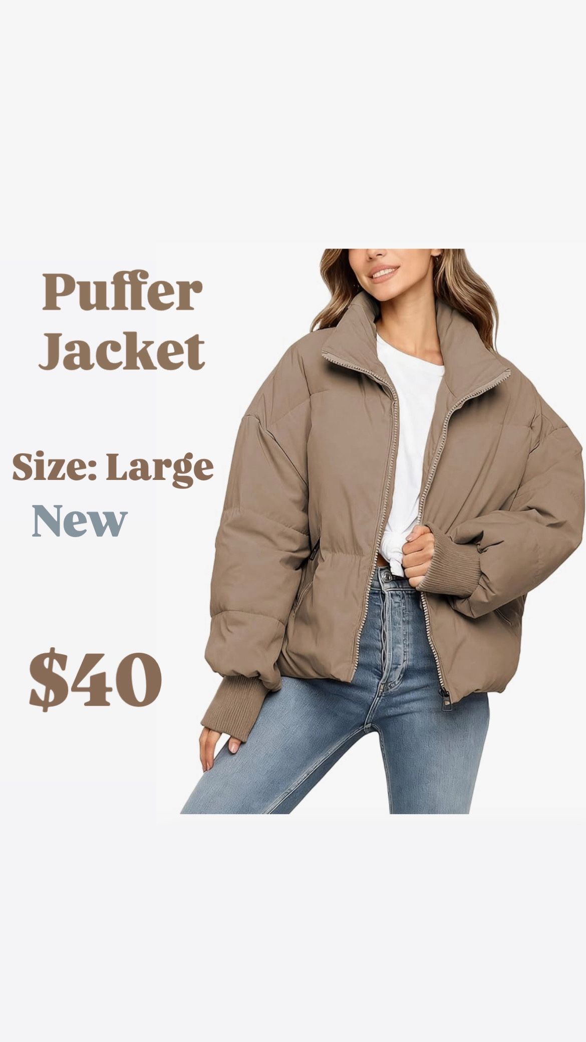 Puffer Jacket Womens Oversized Cropped Puffy Quilted Winter Jackets Coat