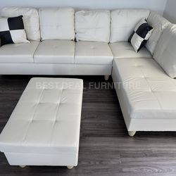 New white Sectional + Storage Ottoman  — Left or Right Chaise — Delivery Available