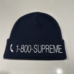 “1-800Supreme” Supreme Navy Beanie
