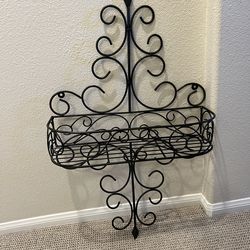 Beautiful Black Cast Iron Wall Decor with Basket Shelf