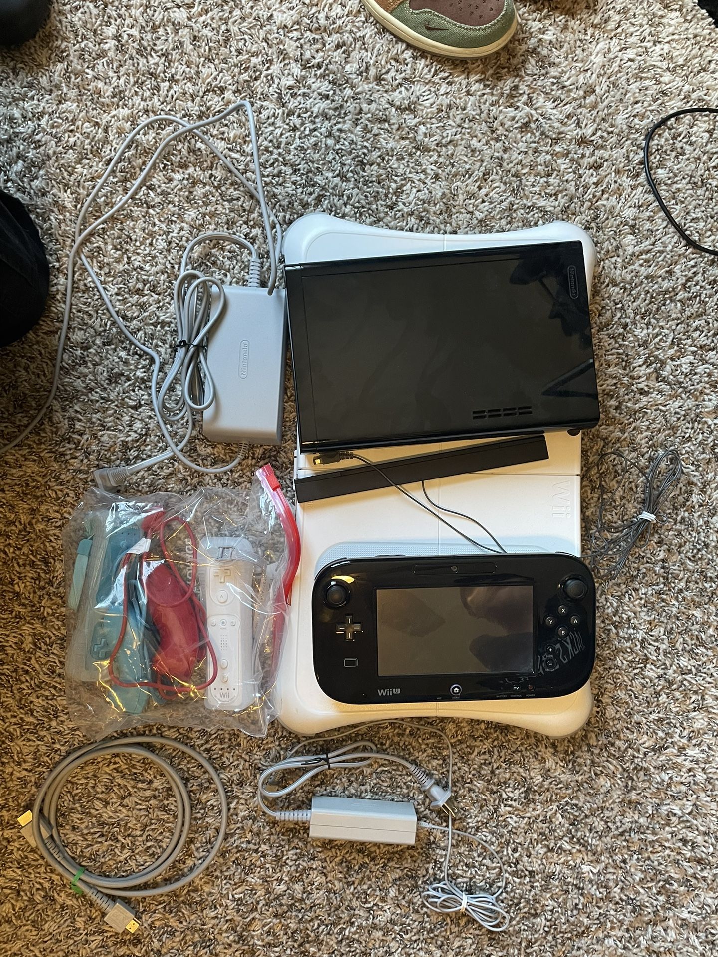 Wii U With Controller, Wii Fit Board And Cords Included for Sale in