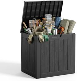 35 Gallon Outdoor Storage Box Waterproof, Resin Small Deck Box for Patio Furniture Bench, Pool Garden Tools, Weatherproof Outside Storage Bin for Back