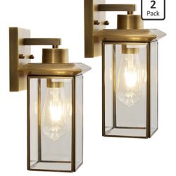 Set of 2 Outdoor Wall Lights Brass