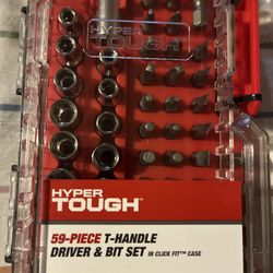 59-Piece HYPER TOUGH Ratcheting T-Handle Driver & Bit Set with Case