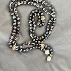 Snö of Sweden Long Black Freshwater Pearl Necklace