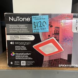 Nutone exhaust fan with Bluetooth speaker and 24 color LED light