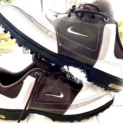 NIKE AIR Tour Size 10 Wide White Brown Saddle Golf Shoes