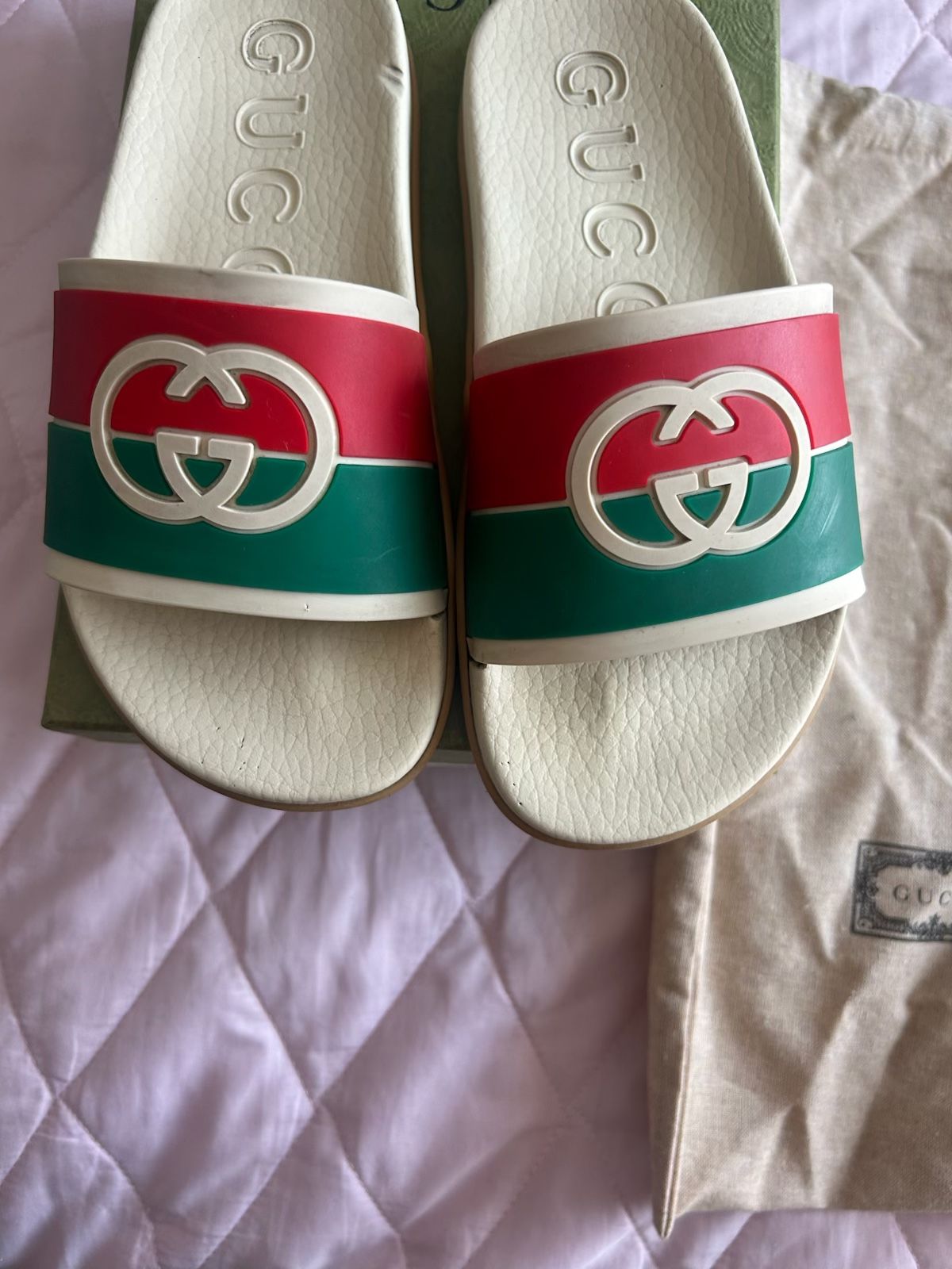 Gucci Logo Slides Cream Color Size 7 Box Included The Real Deal Purchased at Nordstrom