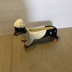 Ceramic DACHSHUND Dog Doxie Sweater 3 wick 9" Candle Holder