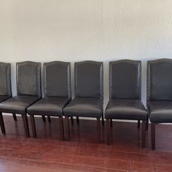 Dining Chairs Set of 6, Upholstered Leather Chairs, Mid Century Modern Dining Room Chairs with Nailhead Trim and Wood Legs
