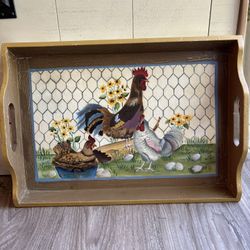 Chicken Painted Tray Wood