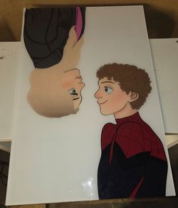 Upcycled Spider-Man & MJ Acrylic Fan Art Painting 20x30