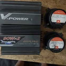 Alpine MRP-T130 90W x2 V-Power Amplifier + JBL GT0422 4” Speakers Car Audio Bundle