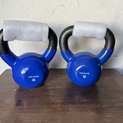 Pair Of 15lbs Blue Vinyl Coated Kettlebell 