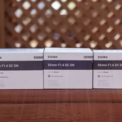 Sigma Sony E Mount (3) Prime Lens Set 16mm, 30mm, 56mm F1.4 New
