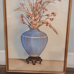 1940's Floral Stencil Style Framed Artwork