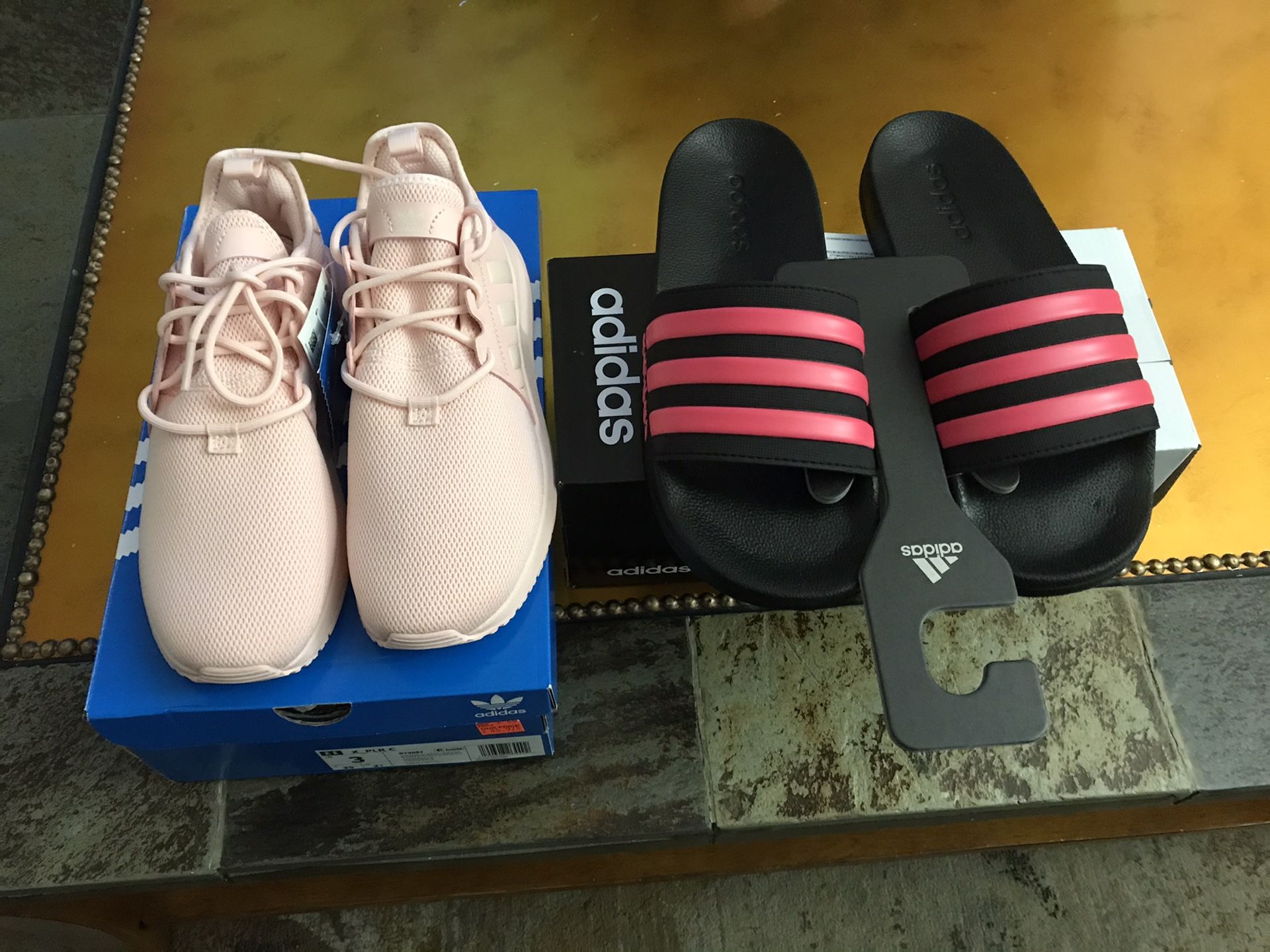 Adidas x-per shoes size 3 & Adidas Adilette Shower K size 6 BUNDLE