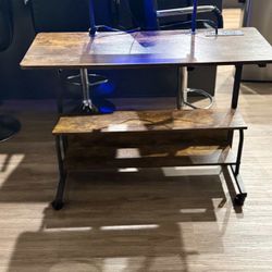 Rolling Desk with Shelves & Power Outlet – Great Condition