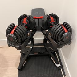 Adjustable Bowflex 552 Dumbbells (Pair) with Media Stand