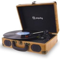 Popsky Record Player, 3-Speed Vintage Style Turntable, Bluetooth Record Player with Built-in Stereo Speakers, Portable Audio Turntables, Headphone & U