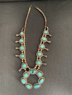 Squash Blossom necklace, sterling silver & turquoise, Navajo made in the 70’s