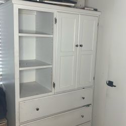 White Wooden Cabinet with Shelves & Drawers